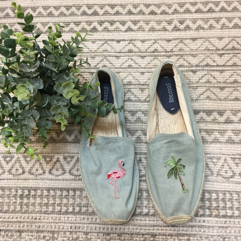 Soludos with palm tree and flamingo espradrilles